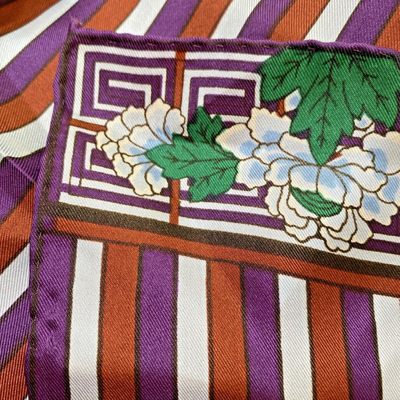 Anne Klein Silk Scarf Rectangle Hand Rolled Vintage Gem Tones Geometric Floral - Picture 8 of 8